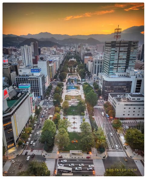 Odori Park seen from the observation deck of Sapporo TV Tower.