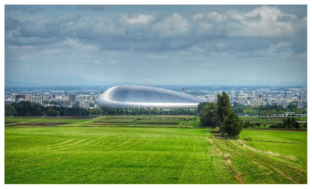 Sapporo Dome seen from Observation Hill. Sapppro Dome is a stadium used primarily for baseball and association football.