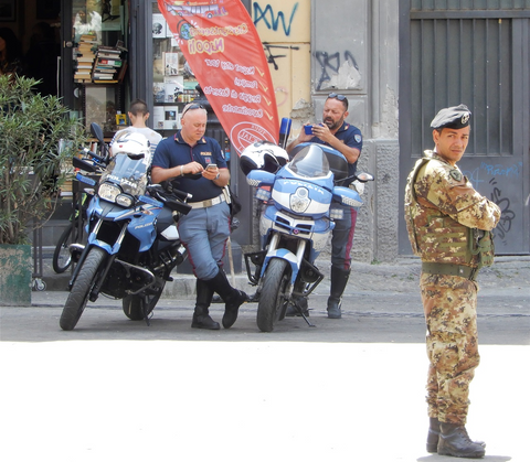Polizia and the army outside Santa Chiara.
