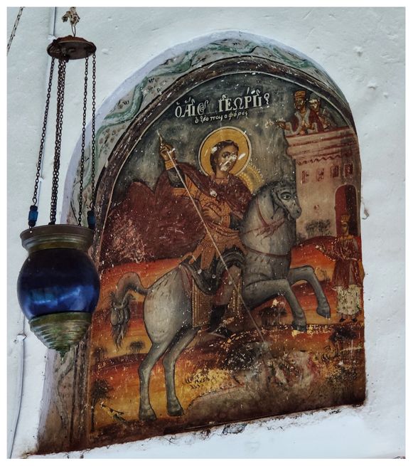 Saint George painted over the main entrance to the church of Saint George.