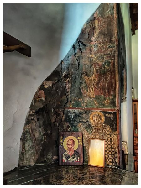 Some of the 17th century frescoes that have survived in the sanctuary of Saint Anargyri  church.