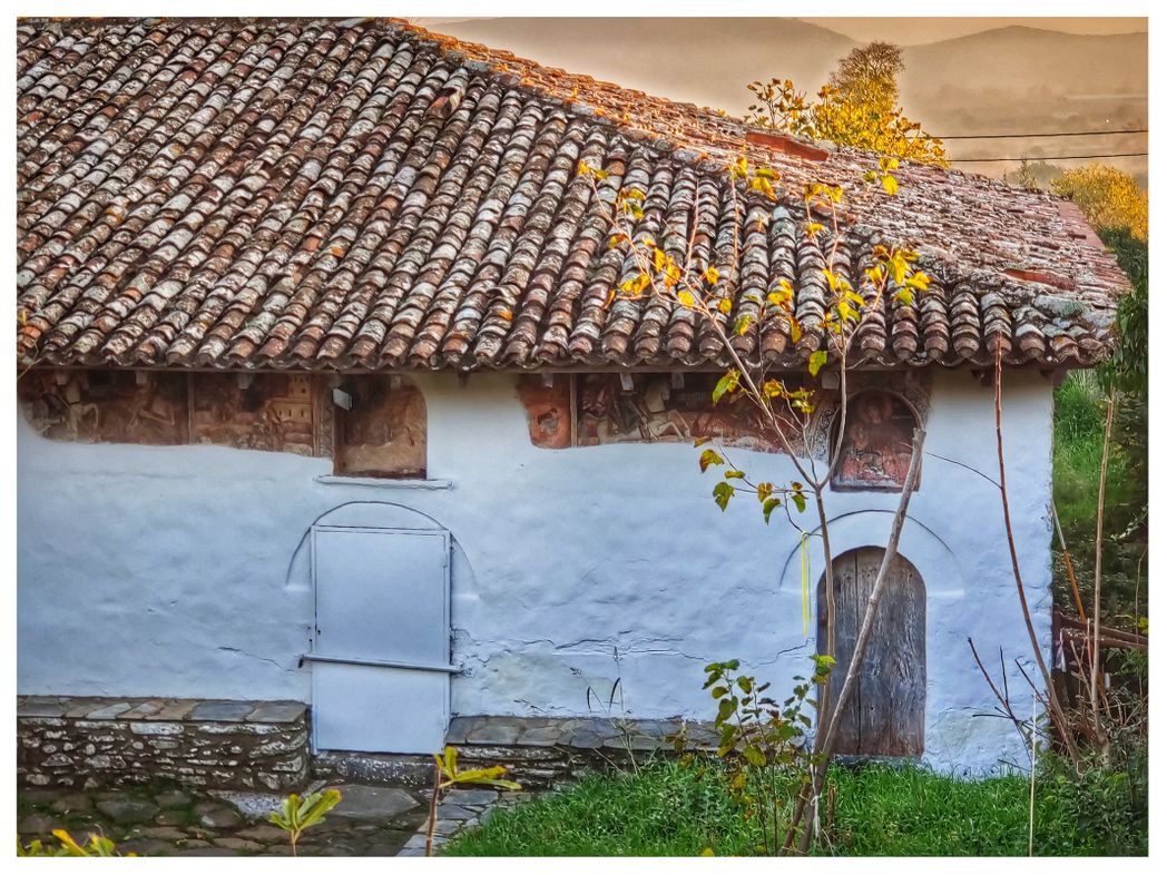 The two entrancies to the church of the Presentation of the Blessed Virgin Mary. The left entrance is the main one and the right one leads to the gyneconite.