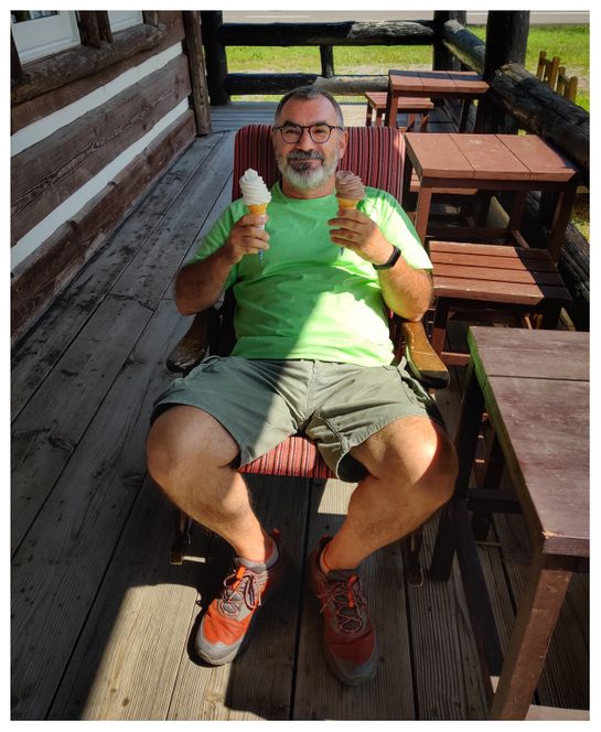 Enjoying soft ice cream at Hopi Hills farm.