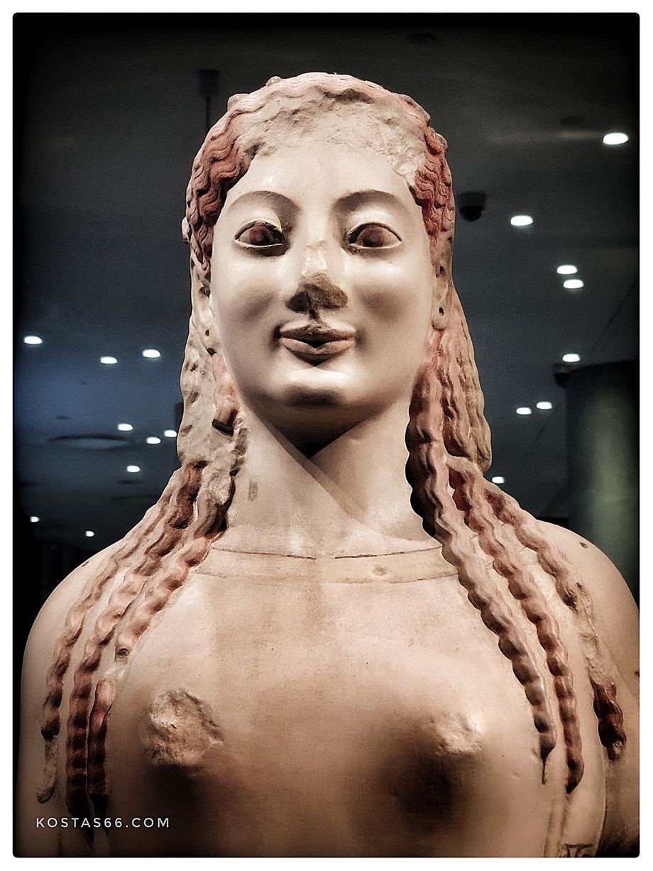 The Peplos Kore is a statue of a girl and one of the most well-known examples of Archaic Greek art. The 118 cm-high (46 in) high white marble statue was made around 530 BC and originally was colourfully painted.[1] The statue was found, in three pieces, in an 1886 excavation north-west of the Erechtheion on the Athenian Acropolis.