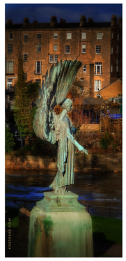 King Edward VII Memorial (Angel of Peace). Life-size statue of Angel of Peace standing on a towering shaft. Located at foot of steps in north-west corner of Parade Gardens, overlooking the River Avon. The statue was sculpted by Newbury Abbot Trent.