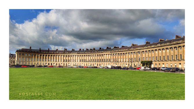 The Royal Crescent.The Royal Crescent is a row of 30 terraced houses laid out in a sweeping crescent. Designed by the architect John Wood, the Younger and built between 1767 and 1774, it is among the greatest examples of Georgian architecture to be found in the United Kingdom.Today, The Royal Crescent is home to the five-star hotel The Royal Crescent Hotel & Spa, a luxurious haven of elegance and tranquility, a museum of Georgian life at No. 1 Royal Crescent, and private housing.  It is also a popular location for films and period dramas. Jane  Austen's Persuasion included many scenes shot at the Royal Crescent, and it also featured in the 2008 film The Duchess starring Keira Knightley.