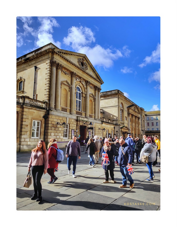 The The Roman Baths building, the epicenter (and raison d'être!) of the World Heritage City of Bath. Constructed in around 70AD as a grand bathing and socialising complex, the Roman Baths is one of the best-preserved Roman remains in the world, where 1,170,000 litres of steaming spring water, reaching 46°C, still fills the bathing site every single day.