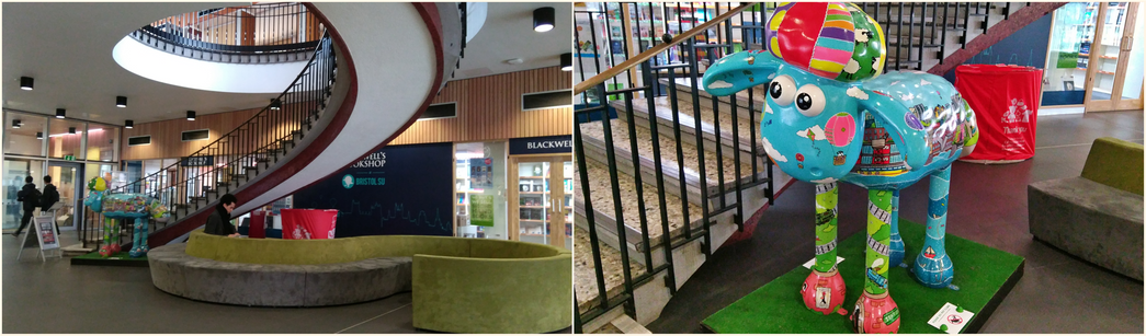 The lobby of the Students' Union (SU) Building (left). Gromit - a honored Bristolian (
