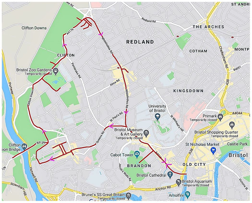 A Clifton walk (red loop).