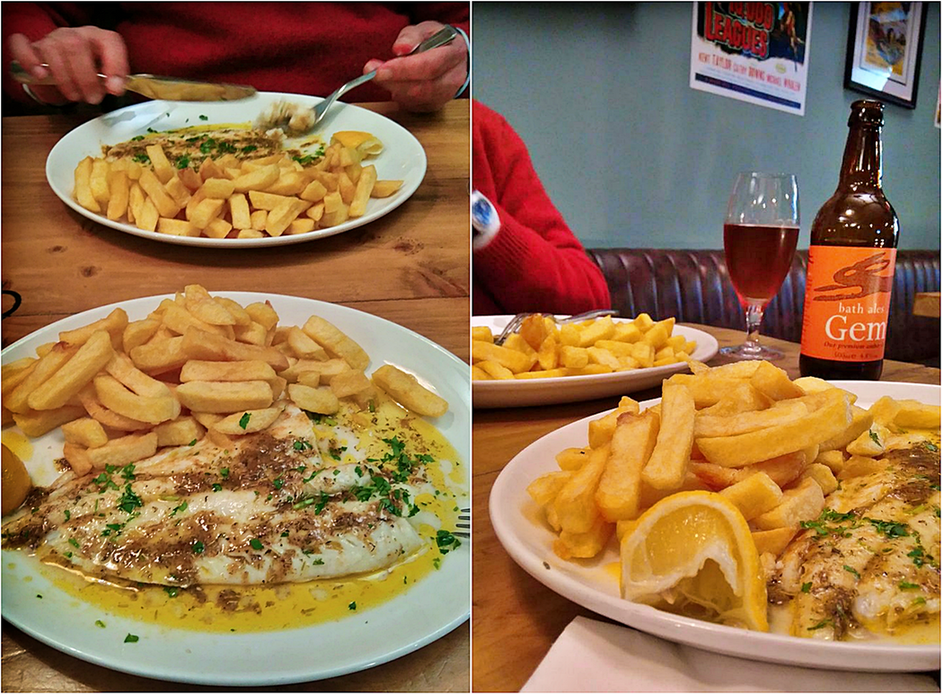 Lemon and herb grilled Haddock with chips and a cold Bath Ales Gem.