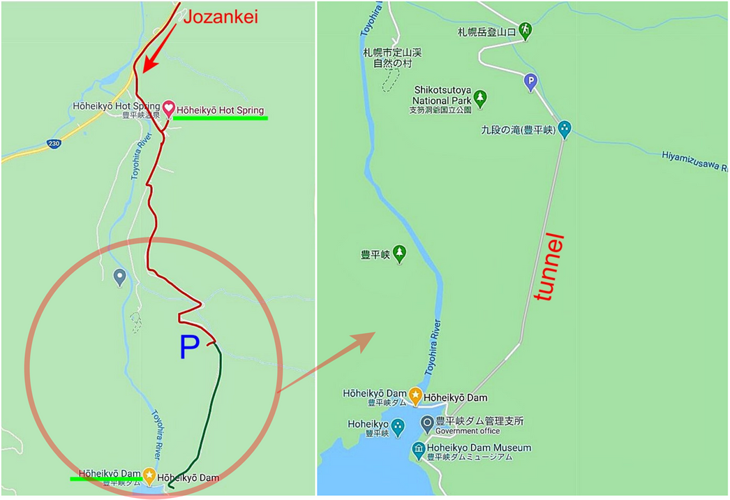 From Jozankei Springs to Hoheikyo Hot Spring to Hoheikyo Dam.