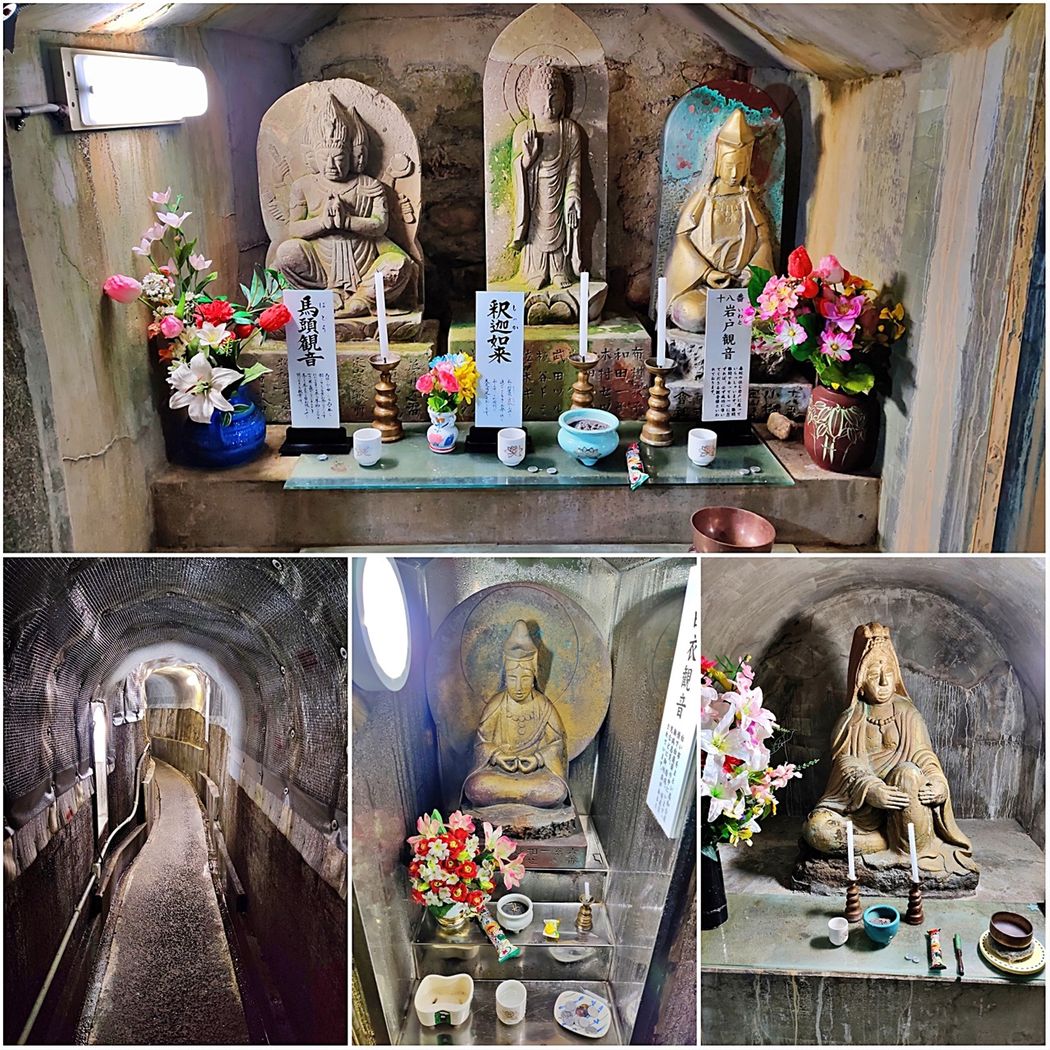 The cave with the statues of Kannon at Iwato Kannon-do Temple.