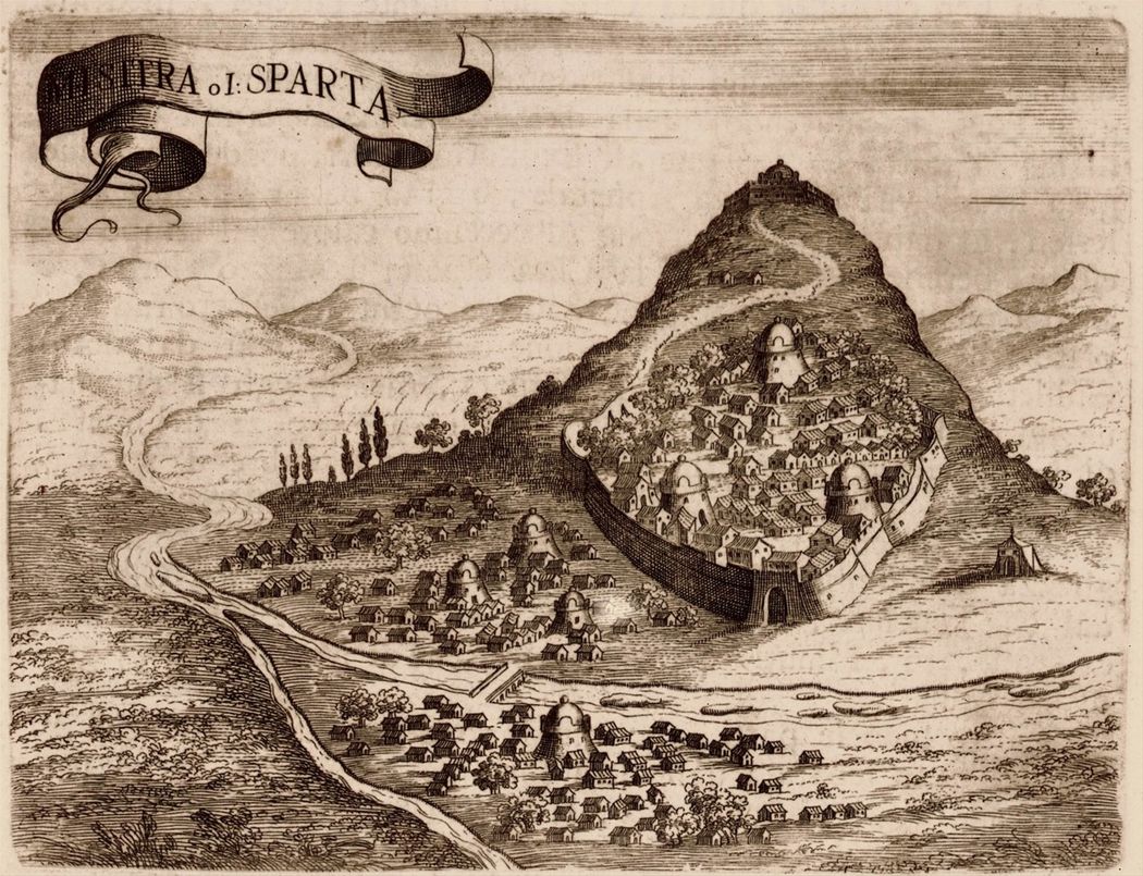 View of Mistras by Coronelli (1686).