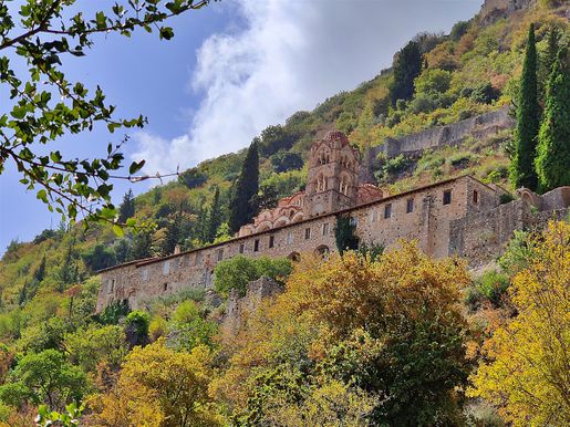The Monastery of Panagia Pantanassa seen from the lower city.