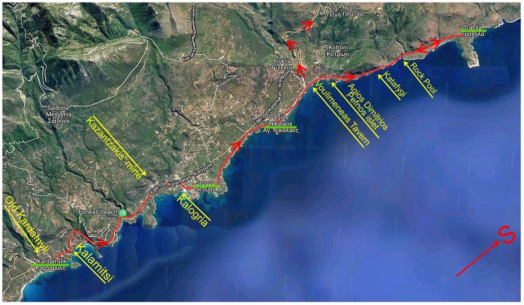 From Kardamyli to Trahila (red line).