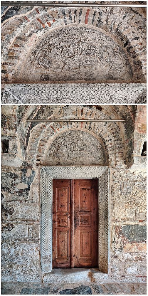 The marble doorframe of the 'Saint Petros' crowned by a marble plaque of exeptional beauty.