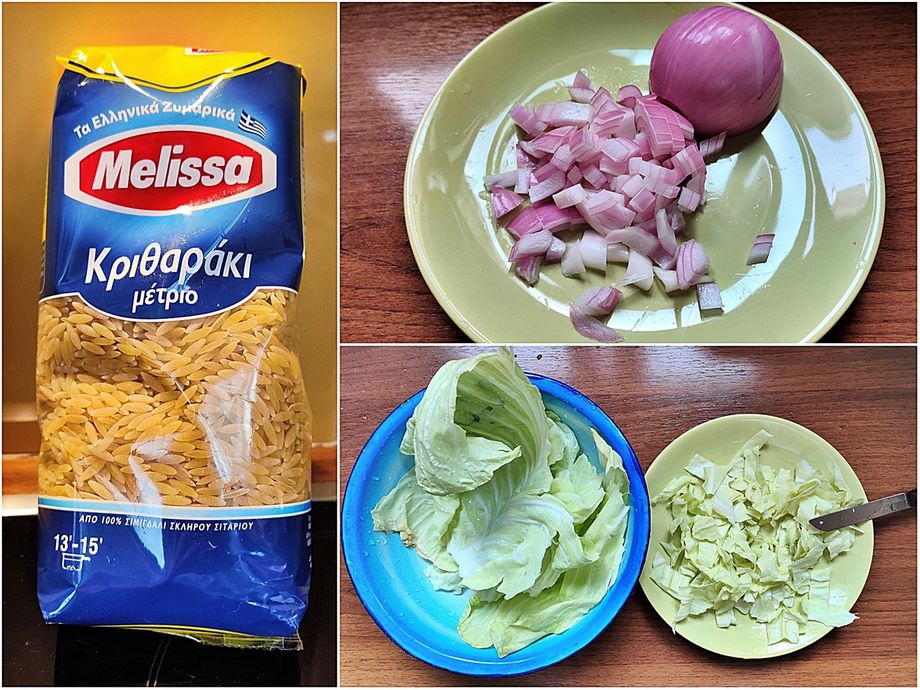 Orzo, onion & cabbage.