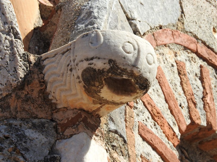 Marble spout shaped as a lion's head. Agios Nikolaos, Ochia.