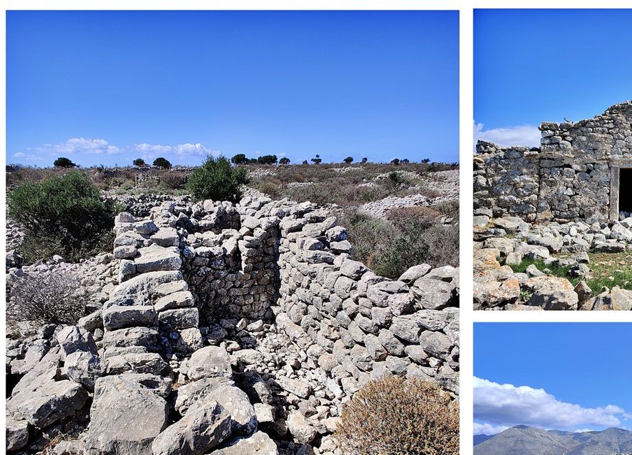 The ancient Greek temple ruins (left) are close to the churches of Agios Georgios and Agioi Theodoroi (right).