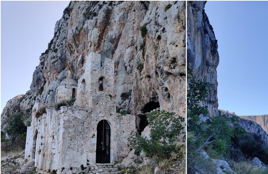 Panagia Odigitria chapel (left). The path leading to it (right).