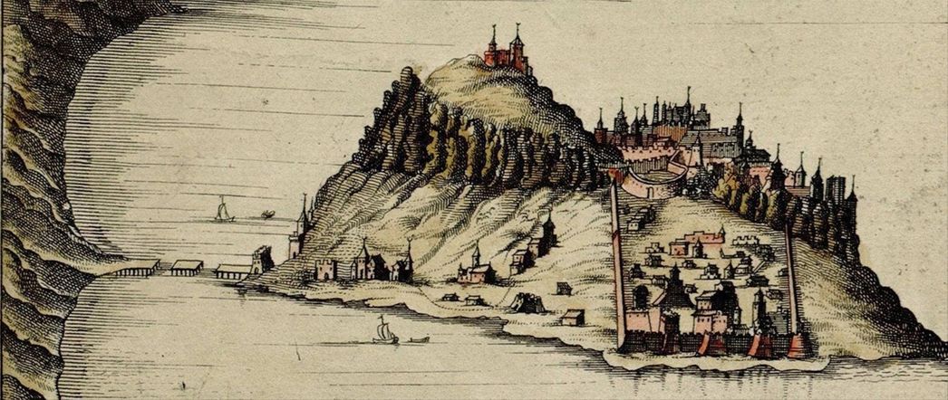 A gravure showing the medieval Monemvasia at its full glory.