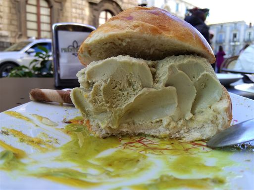 Gelato in brioche sandwich.