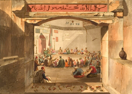 Ottoman dervishes in the Tower of the Winds (early 19th century drawing).