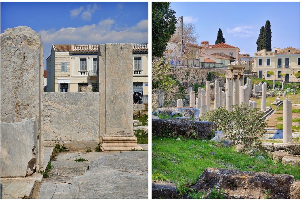 The East Gade (left). The south colonnade (right).