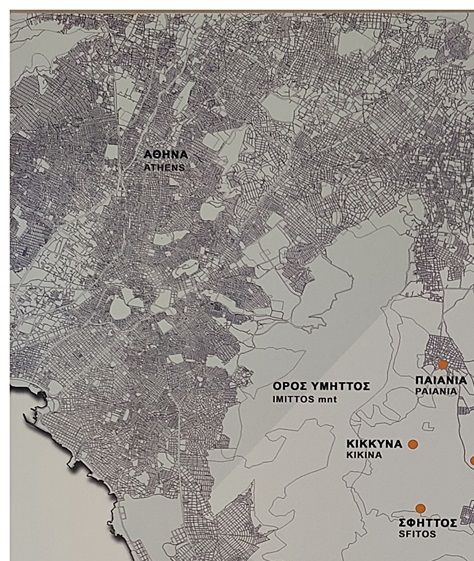 Map of  Mesogaia (Μεσογαία). The archaeological sites are dotted red.