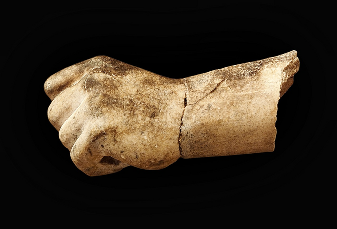 At the Brauron sanctuary there were six cult statues. Recently parets of four acrolithic statues of the 5th and 4th century BC were identified.  This arm is part of one of those statues.