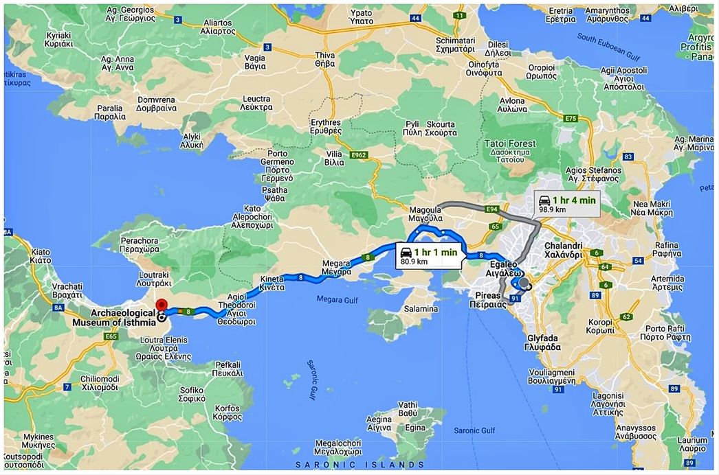 The archaeological site of Isthmia is located only one hour drive from central Athens.