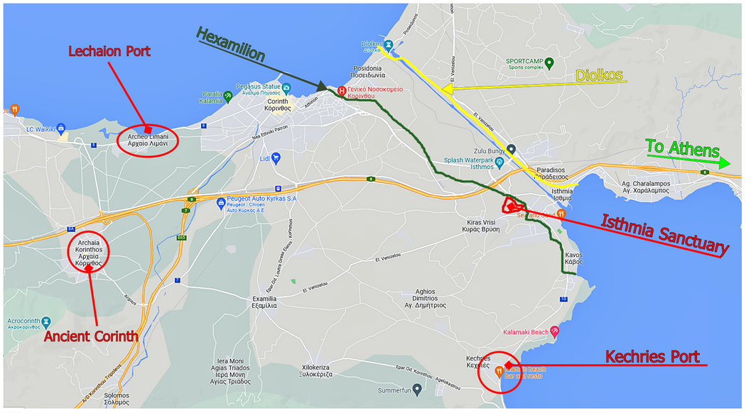 Local map of Isthmia and the area around it.