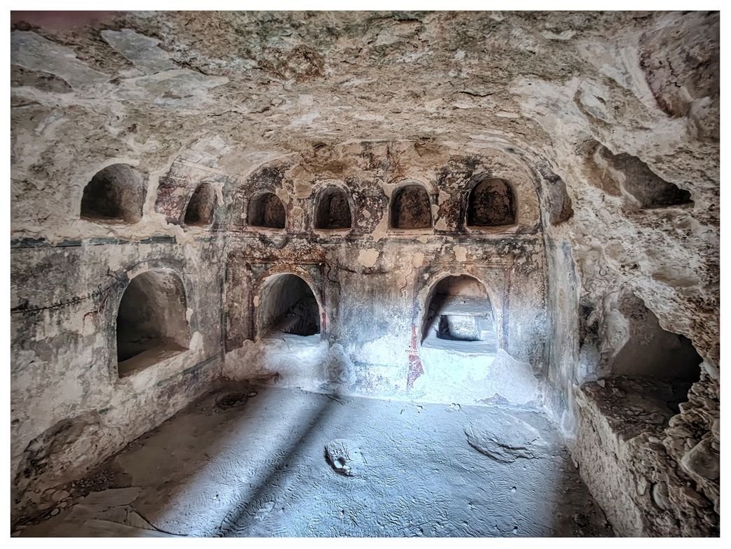 Inside a chamber tomb at the Roman Necropolis of Kechries.