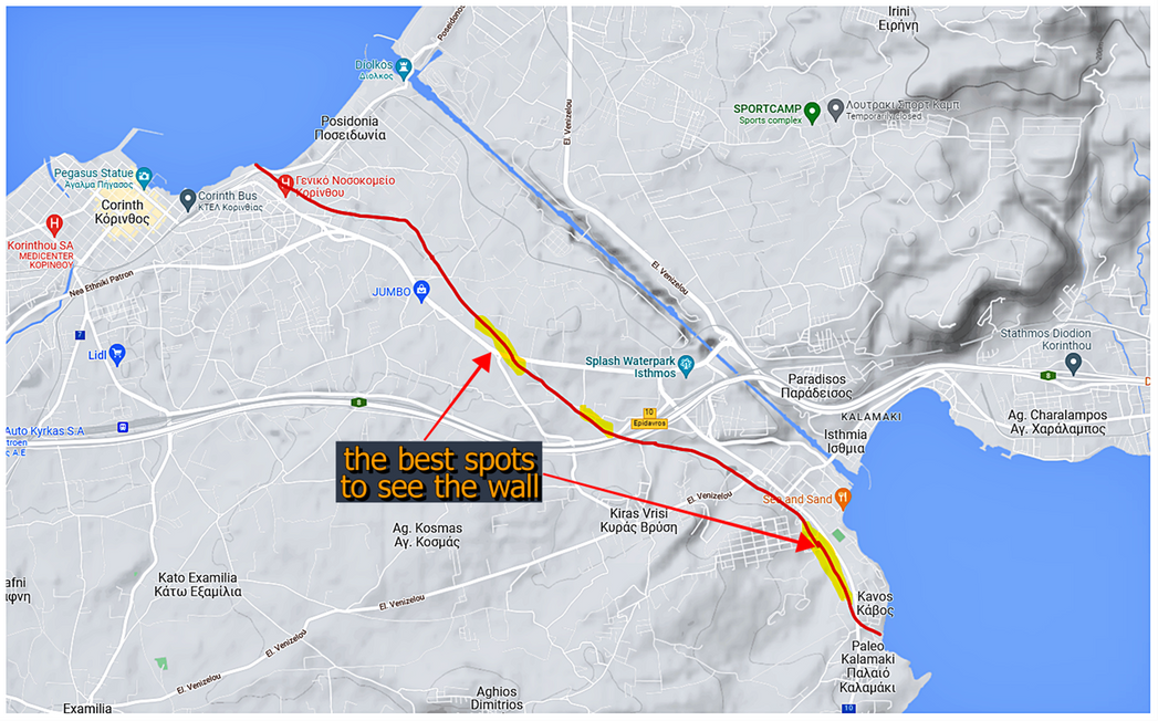 The Hexamilion Wall on the map (red line).