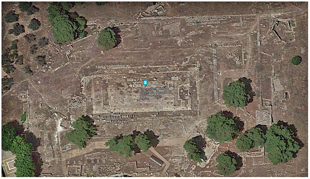 The temple of Poseidon from above (Google maps).