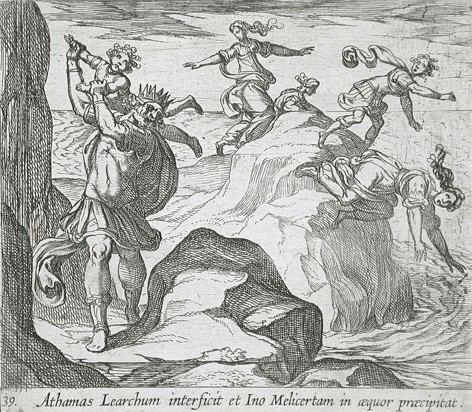 ''The Insane Athamas Killing Learchus, While Ino and Melicertes Jump into the Sea'' by Wilhelm Janson (Holland, Amsterdam), Antonio Tempesta (Italy, Florence, 1555-1630) at Los Angeles County Museum of Art, Los Angeles