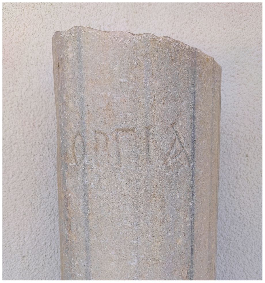 An inscribed column with the Greek word “Ὀργία”; literally referring to secret rights or mysteries. This word is interpreted as being an epithet of Isis and was also used by Plutarch to specifically describe the mysteries of Isis and Osiris. It was found at Kechries port.